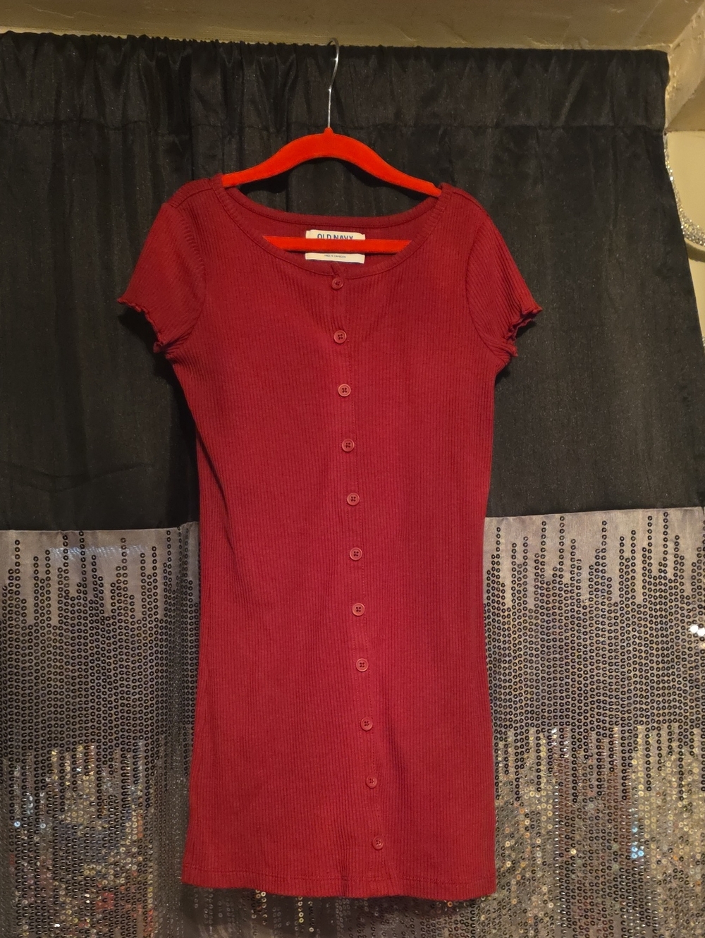 Old Navy Red Ribbed Button-Front Dress